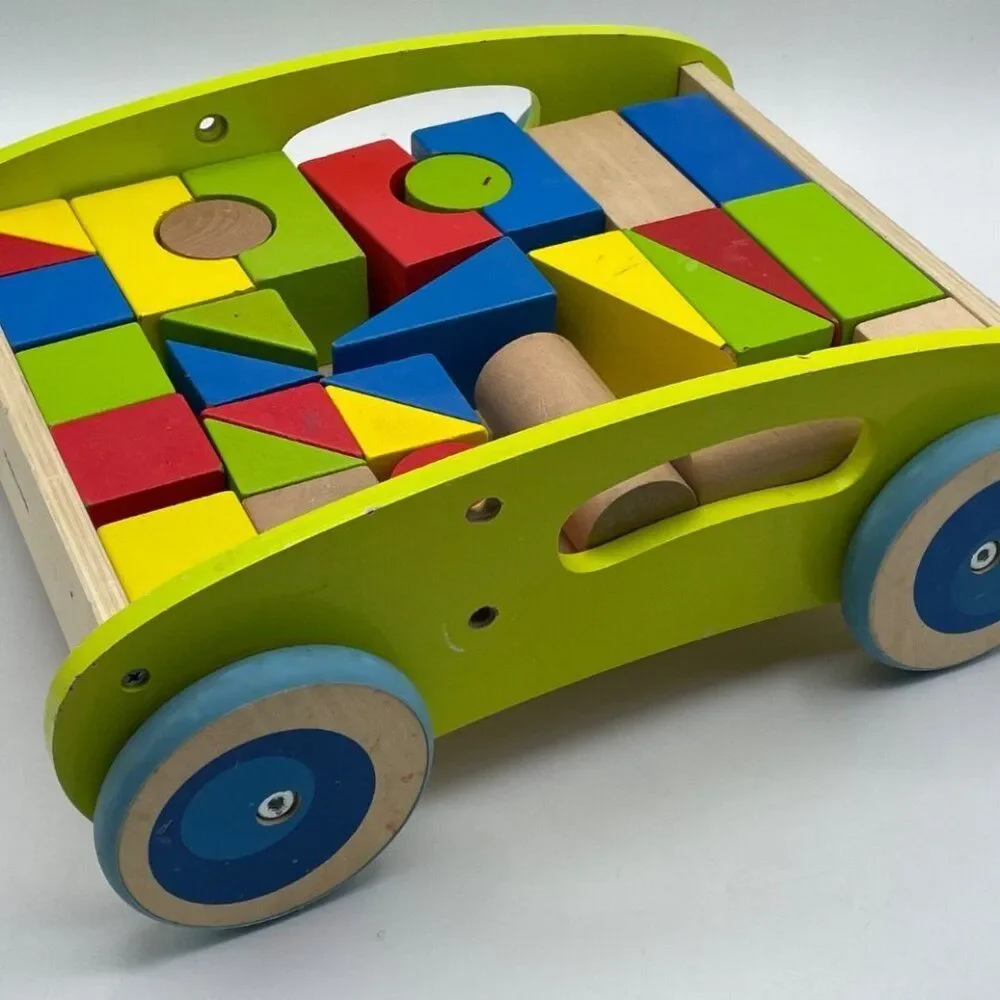 Wooden Block and Roll Cart 30 Blocks Pidoko Kids